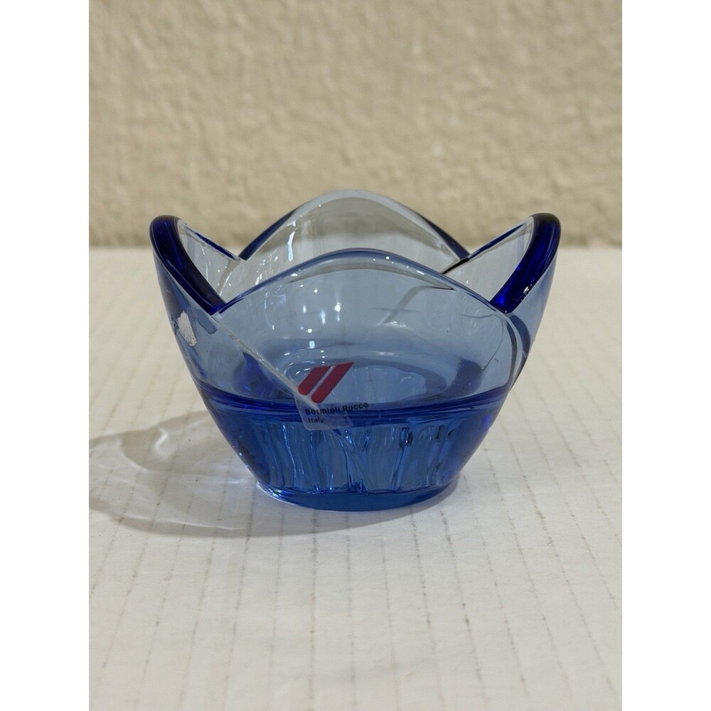 Bormioli Rocco Italy Blue Glass Flower Petal Bowl Art Glass Decorative Dis
